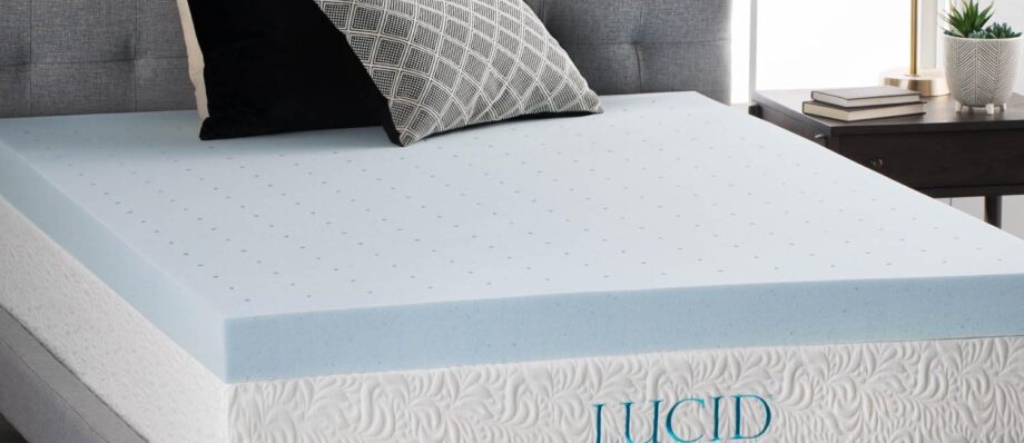 LUCID 4 Inch Gel Memory Foam Mattress Topper, Ventilated Design, Ultra Plush, CertiPUR-US Certified, Twin XL, Blue