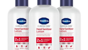 Vaseline Hand Sanitizer Lotion 2-in-1 Hydrating Skin Care 3 Ct Moisturizes and Eliminates Bacteria with Vitamin E 8 oz