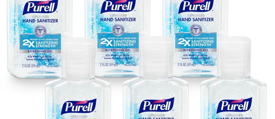 Purell Advanced Hand Sanitizer Refreshing Gel, Clean Scent, 2 fl oz Travel Size Flip Cap Bottle (Pack of 6) – 3155-04-EC