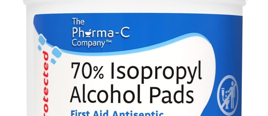 The Pharma-C Company 70% Isopropyl Alcohol Pads [100 count]. First Aid Alcohol - Antiseptic Wipes - Extra Large - Alcohol for minor cuts, scrapes and burns.