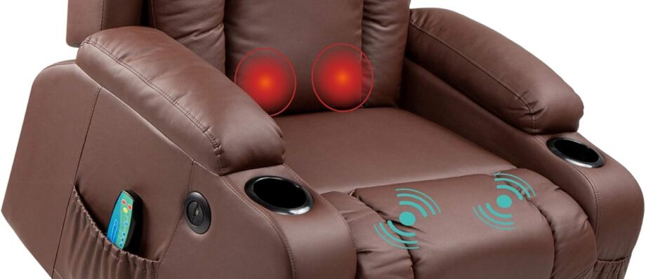 Best Choice Products PU Leather Electric Power Lift Chair, Recliner Massage Chair, Adjustable Furniture for Back, Legs w/ 3 Positions, USB Port, Heat, Cupholders, Easy-to-Reach Side Button - Brown