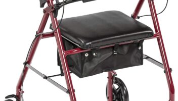 Drive Medical Aluminum Rollator Fold Up and Removable Back Support, Padded Seat with 7.5-Inch Casters, Red