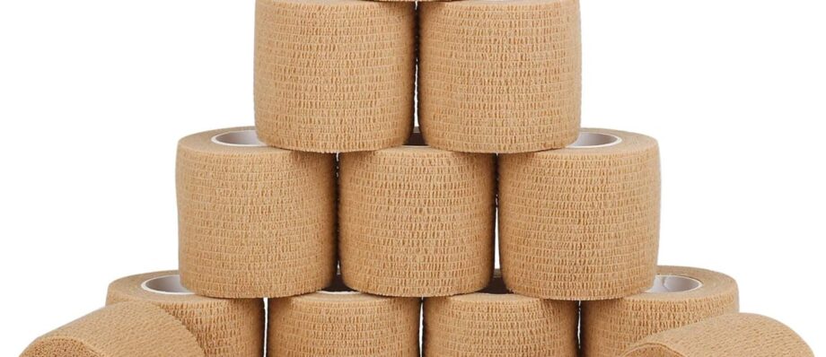 12 Pack Self Adherent Cohesive Wrap Bandages 2 Inches X 5 Yards,First Aid Tape, Elastic Self Adhesive Tape, Athletic, Sports wrap Tape, Bandage Wrap for Sports, Wrist, Skin Colour Athletic Tape