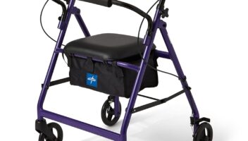 Medline Aluminum Rollator Walker with Seat, Purple, 250 lb. Weight Capacity, Lightweight, 6” Wheels, Foldable, Adjustable Handles, Rolling Walker for Seniors