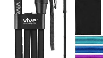 Vive Foldable Walking Cane for Men, Women - Collapsible, Lightweight, Adjustable, Portable Hand Walking Stick - Balancing Mobility Aid - Sleek, Comfortable T Handles (Black)