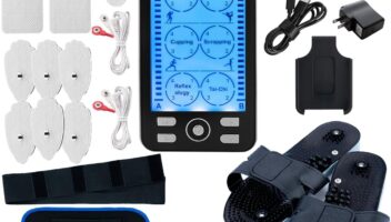 TechCare Plus 24 Modes Tens Unit Muscle Stimulator Massager Rechargeable Unit Electric Complete Set + Massage Belt + Reflexology Shoes Back Neck Pain