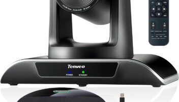 Tenveo All-in-One Conference System 3X Optical Zoom PTZ Camera with Bluetooth Speakerphone Upgraded System Audio and Video Output USB3.0/HDMI/RS485/RS232 Works with Zoom Skype Teams for Room Meeting