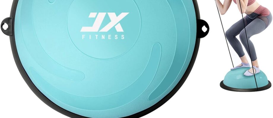 JX FITNESS 58cm Balance Half Ball Trainer, Stability Exercise Yoga Half Ball with Resistance Bands & Pump - Improve Core and Ab Strength with Full Body Home Gym Workouts Or Fitness Training