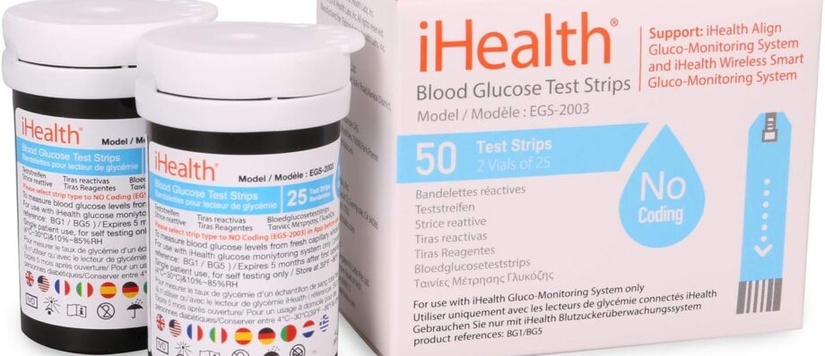 iHealth Blood Glucose Test Strips (50 Count), No Coding Blood Sugar Test, Eligible for FSA Reimbursement, Precision Sugar Measurement for Diabetics, Strips Work Only in iHealth Glucose Meters