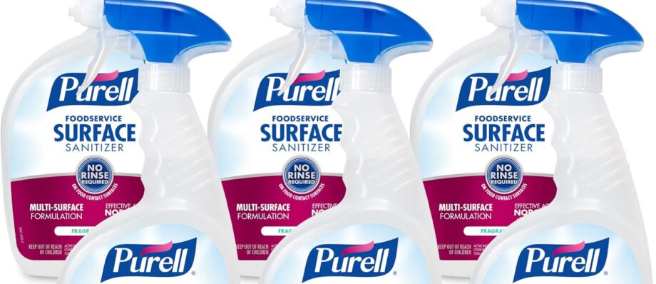 PURELL Foodservice Surface Sanitizer Spray, Fragrance Free, 32 fl oz Capped Bottle with Spray Trigger in Pack (Pack of 6) - 3341-06