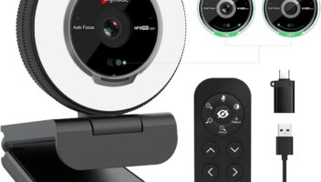 Angetube Streaming Webcam with Microphone: 1080P 60FPS USB Web Cam with Ring Light and Remote Control - HD Web Camera with 5X Digital Zoom Built in Privacy Cover,for PC|Computer|Laptop|Mac|Desktop