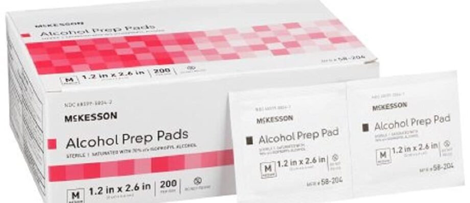 McKesson Alcohol Prep Pads, Sterile, Individual Packet, Medium, 200 Count, 1 Pack