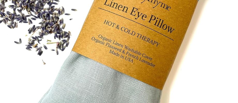 Organic Linen Eye Pillow - Lavender & Flaxseed for Relaxation, Yoga, Stress Relief - Microwavable Heating Pad & Cool Compress - Made in USA - Gifts for Meditation - (Lavender)