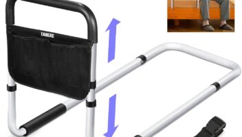 TABEKE Bed Rails for Elderly Adults, Adjustable Bed Assist Rails for Seniors, Portable Bed Support Bar Mobility Assistant with Foam Handle & Double Side Storage Bag Fits King, Queen, Full, Twin Bed