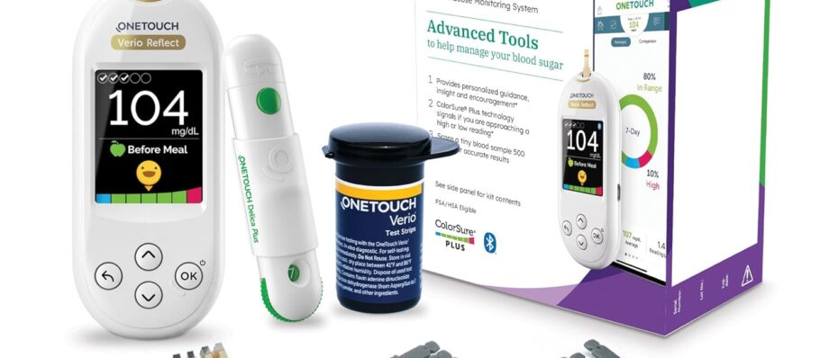 OneTouch Blood Sugar Test Kit | Includes OneTouch Verio Reflect Blood Glucose Meter, 1 Lancing Device, 30 Lancets, & 30 Test Strips, | Diabetes Testing Kit for Blood Glucose Monitoring