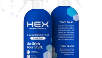 HEX Performance Deodorizing Spray, Fresh & Clean, 12oz (Pack of 2) - Awesome for Shoes, Gear, Activewear & Fabrics, Yoga Mats & Gym Equipment, Carpet, Pets, Odor Eliminator & Fabric Refresher Spray