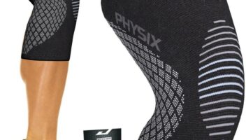 Physix Gear Knee Compression Sleeve for Men & Women - Best Compression Knee Brace for Walking, Running, Gym, Basketball, Weightlifting,Workout, Sports - Knee sleeves Support Compression & Stability