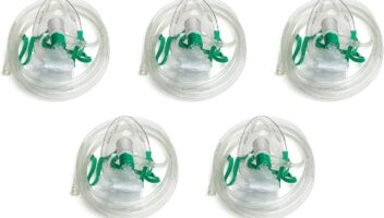 Dealmed Non-Rebreather Oxygen Mask – Oxygen Face Mask with Adjustable Nose Clip, Clear Finish, Adult Size, Suitable for Doctors, EMTs, Hospitals, and First Aid Kits (5 Count)