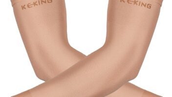 KEKING Lymphedema Compression Arm Sleeves for Men Women (Pair), No Silicone Dot, 20-30 mmHg Graduated Compression for Lipedema, Edema, Post Surgery Recovery, Swelling, Pain Relief, Beige L