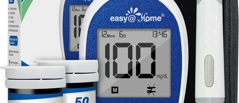 Easy@Home Blood Glucose Monitor Kit: Diabetes Testing Kit with 1 Lancing Device - 100 Test Strips and 100 Blood Lancets - Portable Blood Sugar Test Kit for Home Use EBG-100SL