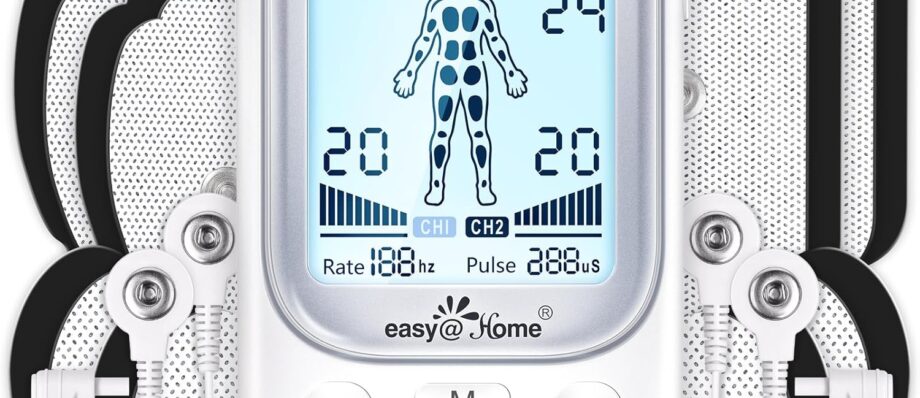 Easy@Home Electronic TENS Unit: Pain Relief Therapy - EMS Pulse Massager Rechargeable Machine - Dual Channel 24 Modes 20 Intensities 16 Pads TENS and Powered Muscle Stimulator EHE020