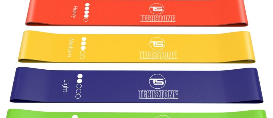 TechStone Resistance Bands Set for Men and Women, Pack of 5 Different Levels Elastic Band for Home Gym Long Exercise Workout – Great Fitness Equipment for Training, Yoga – Free Carrying Bag