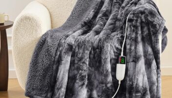 OCTROT Heated Blanket Electric Throw - Fleece Sherpa Heating Blanket for Sofa, Faux Fur Warm Heater Lap Blankets with 5-Position Timer 10-Heating Levels ETL&FCC Certification, Cool Gifts for Adults