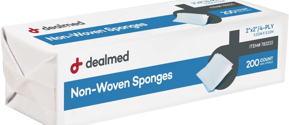 Dealmed 2" x 2" Non-Woven Gauze Sponges - 4-Ply All-Purpose Non-Sterile Pads, Absorbent Dental Gauze Wound Care Product for First Aid Kit/Medical Facilities, 200 Count (Pack of 1)