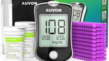 AUVON Blood Glucose Monitor Kit, High Accuracy Blood Sugar Test Kit with 150 Glucometer Strips, 100 30G Lancets, 1 Lancing Devices,DS-W Diabetes Testing Kit, No Coding Required, Travel Size