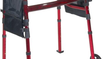 Drive Medical Deluxe Portable Folding Travel Walker with 5" Wheels and Fold up Legs, Red