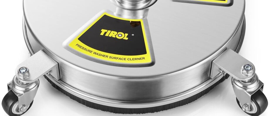 TIROL 15" Pressure Washer Surface Cleaner 4000 PSI,4 Wheels Stainless Steel Power Washer Attachment for Driveway Cleaning,1/4" Quick Plug,2 Extension Wands,2 Replacement Nozzles and 3 Spray Nozzles