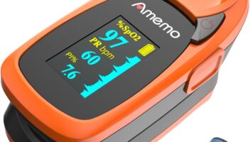 Fingertip Pulse Oximeter with Plethysmograph and Perfusion Index, include carrying case, Large OLED Digital Display Blood Oxygen Saturation Monitor Heart Rate Monitor (Color: Red-Orange)