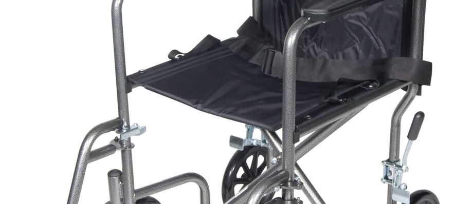 Drive Medical TR37E-SV Lightweight Folding Transport Wheelchair with Swing-Away Footrest, Silver