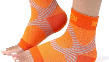 BLITZU Compression Socks for Plantar Fasciitis, Achilles Tendonitis Relief. Ankle Compression Sleeve for Heel Spurs, Foot Swelling, Fatigue & Sprain. Arch Support Brace for Sports, Gym Orange L-XL