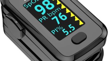 Fingertip Pulse Oximeter, Blood Oxygen Saturation Monitor (SpO2) with Pulse Rate, Perfusion Index with Alarm, OLED Display, Batteries and Lanyard Included