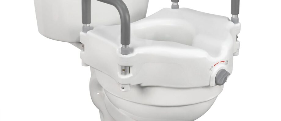 Vaunn Raised Toilet Seat and Elevated Commode Booster Seat Riser with Removable Padded Grab bar Handles & Locking Mechanism