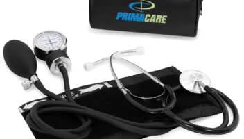 PrimaCare Medical DS-9197-BK Professional Classic Series Manual Adult Size Blood Pressure Kit, Emergency Bp kit with Stethoscope and Portable Leatherette Case, Nylon Cuff, Black