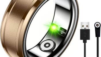 Gold Smart Ring: Waterproof Fitness Tracker with Heart Rate & Blood Oxygen Monitoring