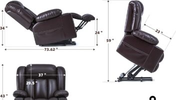 Large Power Lift Chairs Recliners for Elderly with Heated and Massage, Overstuffed Adjustable Lift Chairs, 3 Positions, Breathable Leather, USB-A and USB-C, Cup Holder, Side Pocket, Dark Brown