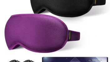 Weighted Sleep Mask, 2 Pack 3D Contoured Eye Masks for Sleep, Best Blackout Sleep Masks for Women Men, Eye Mask for Travel, Meditation, Airplane, Memory Foam, Adjustable Strap, Black Purple