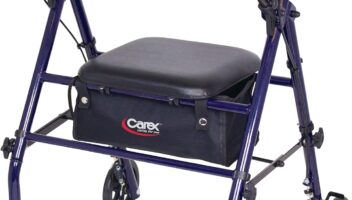 Carex Steel Rollator Walker with Seat and Wheels - Rolling Walker for Seniors - Walker Supports 350lbs, Foldable, For Those 5'0" to 5'8", Walker With Wheels