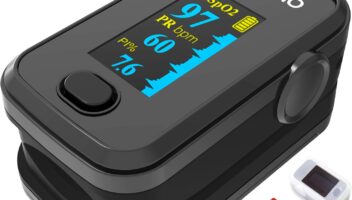 Pulse Oximeter, OLED Display Oxygen Monitor Fingertip, Blood Oxygen Saturation Monitor (SpO2) with Carrying Case, Silicone Cover, Batteries & Lanyard