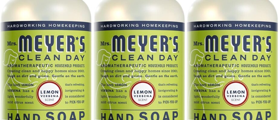 Mrs. Meyer's Clean Day Liquid Hand Soap, Cruelty-Free, and Biodegradable Hand Wash Made with Essential Oils, Lemon Verbena Scent, 12.5 Oz (Pack of 3)