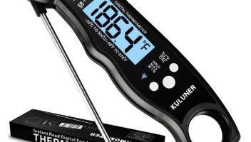 TP-01 Waterproof Digital Instant Read Meat Thermometer with 4.6 Folding Probe Backlight Calibration Function for Cooking Food Candy, BBQ Grill, Liquids,Beef(Black)