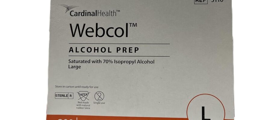 COVIDIEN 5110pk6 5110 Webcol Alcohol Prep, Sterile, Large, 2-Ply, 5" Height, 2.5" Wide, 6" Length, Pad, 6 Packs of 200 (Pack of 1200)