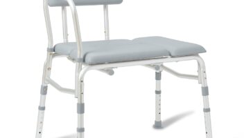 Medline Padded Transfer Bench for Bathtub and Shower, Height Adjustable, Slip-Resistant Legs, Rust-Resistant, Side Arm & Back Rest for Extra Support, 400 lb. Weight Capacity, Tool-Free Assembly