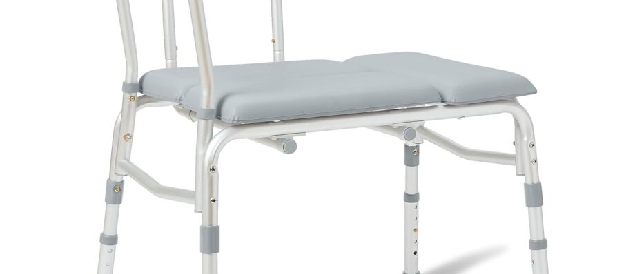 Medline Padded Transfer Bench for Bathtub and Shower, Height Adjustable, Slip-Resistant Legs, Rust-Resistant, Side Arm & Back Rest for Extra Support, 400 lb. Weight Capacity, Tool-Free Assembly