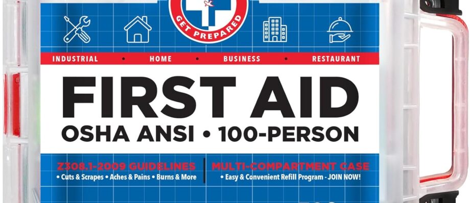 Be Smart Get Prepared First Aid Kit Hard Red Case 326 Pieces Exceeds OSHA and ANSI Guidelines 100 People - Office, Home, Car, School, Emergency, Survival, Camping, Hunting and Sports (20HBC01015REV3)