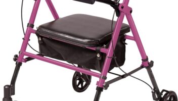 Carex Step 'N Rest Aluminum Rolling Walker For Seniors, Pink - Rollator Walker With Seat - With Back Support, 6 Inch Wheels, 250lbs Support, Lightweight