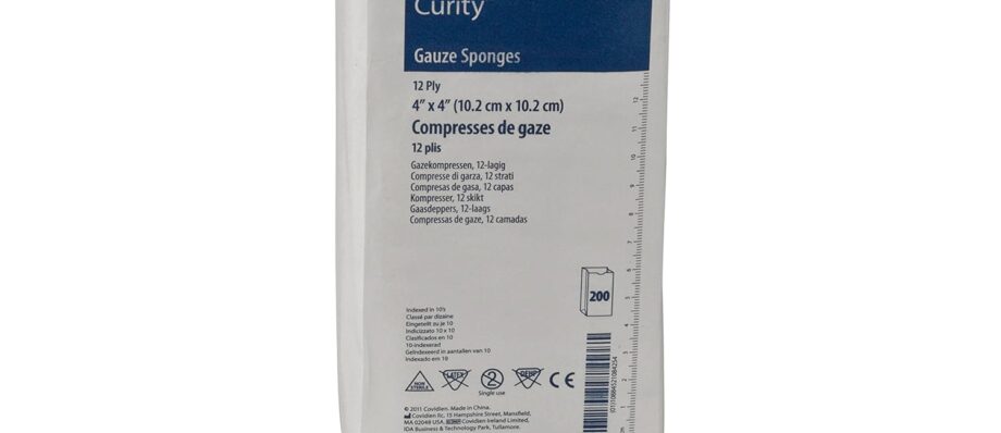 Covidien 2634 Curity Gauze Sponge, Non-Sterile, 4" x 4", 12-Ply (Pack of 200), Package may vary